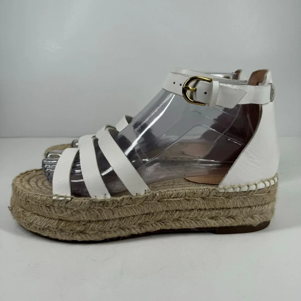 J. Crew Women's 8 White Leather Ankle Strap Gladiator Espadrille Flatform Sandal